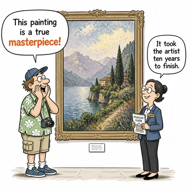 masterpiece (şaheser, başyapıt) karikatürü — diyalogla bağlam içinde öğren