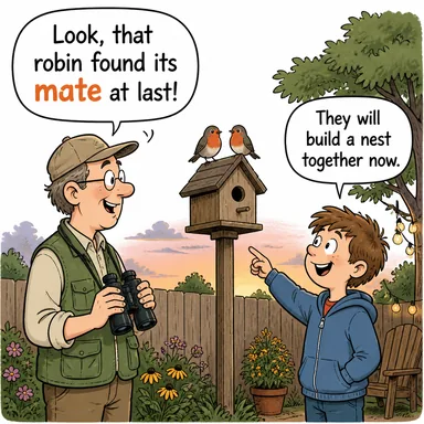 mate (eş, arkadaş; (fiil) çiftleşmek) karikatürü — diyalogla bağlam içinde öğren