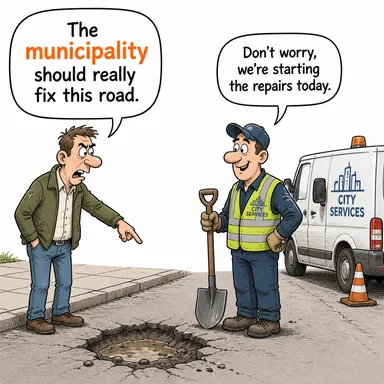 municipality (belediye, yerel yönetim) karikatürü — diyalogla bağlam içinde öğren