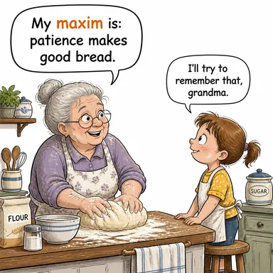 maxim (düstur, özdeyiş, kural) karikatürü — diyalogla bağlam içinde öğren