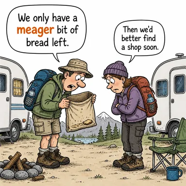 meager (yetersiz, kıt, cılız, az) karikatürü — diyalogla bağlam içinde öğren