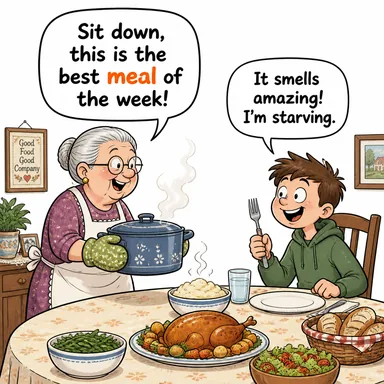 meal (yemek, öğün) karikatürü — diyalogla bağlam içinde öğren
