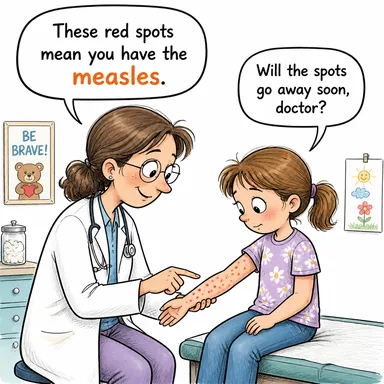 measles (kızamık) karikatürü — diyalogla bağlam içinde öğren