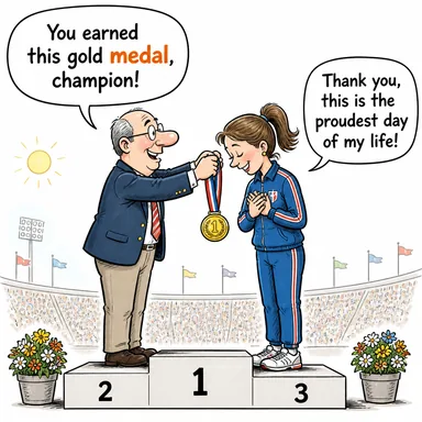 medal (madalya) karikatürü — diyalogla bağlam içinde öğren