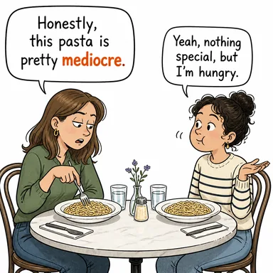 mediocre (vasat, sıradan, orta halli) karikatürü — diyalogla bağlam içinde öğren