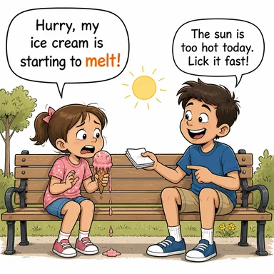 melt (erimek, eritmek) karikatürü — diyalogla bağlam içinde öğren