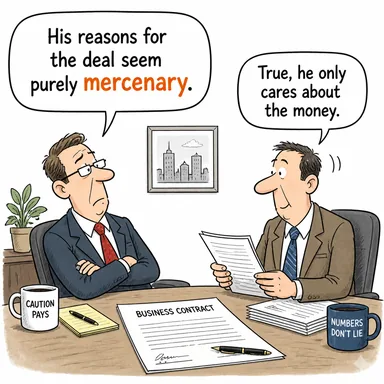 mercenary (paralı asker, çıkarcı kimse) karikatürü — diyalogla bağlam içinde öğren