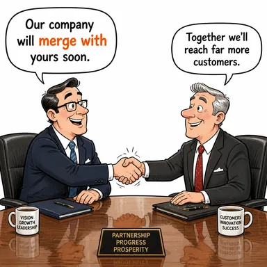 merge with (ile birleşmek, kaynaşmak) karikatürü — diyalogla bağlam içinde öğren