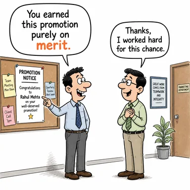 merit (liyakat, değer, erdem, hak etme) karikatürü — diyalogla bağlam içinde öğren