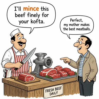 mince (kıyma haline getirmek, (sözünü) sakınmak) karikatürü — diyalogla bağlam içinde öğren