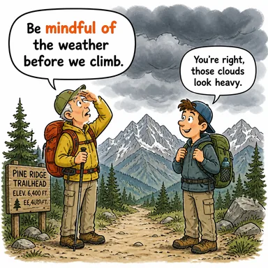 mindful of (farkında, bilincinde, dikkate alan) karikatürü — diyalogla bağlam içinde öğren