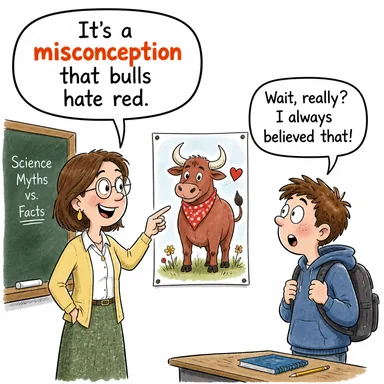 misconception (yanlış kanı, yanlış anlama, kavram yanılgısı) karikatürü — diyalogla bağlam içinde öğren