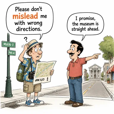 mislead (yanıltmak, aldatmak, saptırmak) karikatürü — diyalogla bağlam içinde öğren
