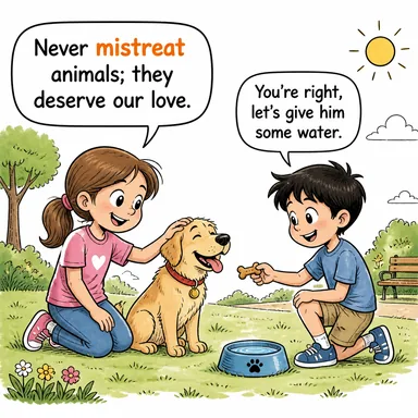 mistreat (kötü davranmak, hırpalamak, eziyet etmek) karikatürü — diyalogla bağlam içinde öğren