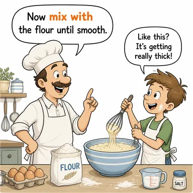 mix with (ile karıştırmak, kaynaşmak (sosyal)) karikatürü — diyalogla bağlam içinde öğren