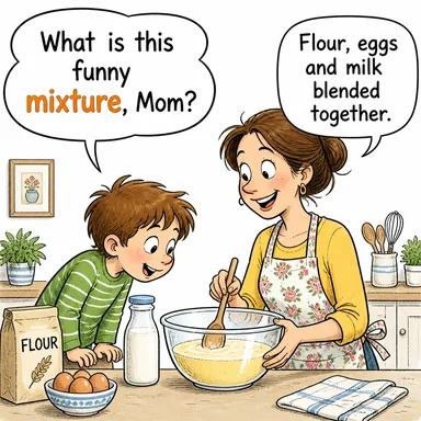 mixture (karışım, harman) karikatürü — diyalogla bağlam içinde öğren