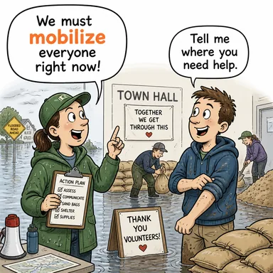 mobilize (harekete geçirmek, seferber etmek, organize etmek) karikatürü — diyalogla bağlam içinde öğren