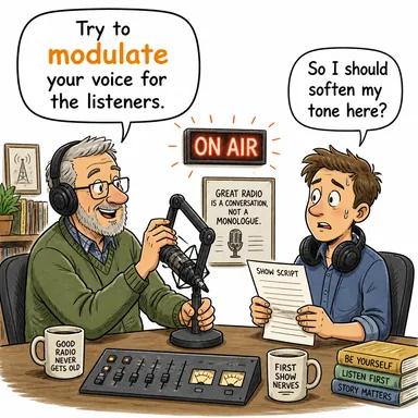 modulate (ayarlamak, düzenlemek, (ses) tonunu değiştirmek) karikatürü — diyalogla bağlam içinde öğren
