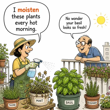 moisten (nemlendirmek, ıslatmak) karikatürü — diyalogla bağlam içinde öğren
