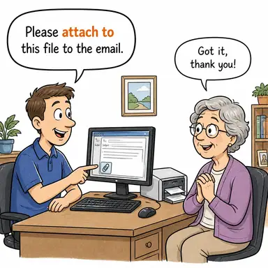 attach to (eklemek, bağlamak, önem atfetmek) karikatürü — diyalogla bağlam içinde öğren
