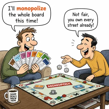 monopolize (tekelleştirmek, inhisarı altına almak) karikatürü — diyalogla bağlam içinde öğren