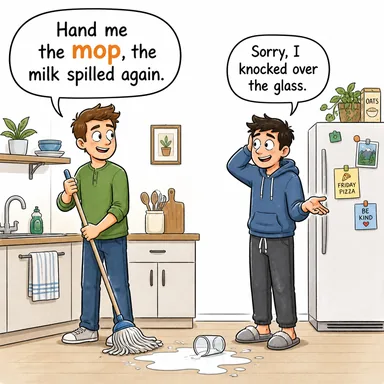 mop (paspas) karikatürü — diyalogla bağlam içinde öğren