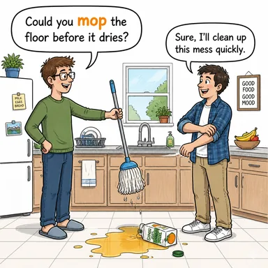 mop (paspaslamak, silmek) karikatürü — diyalogla bağlam içinde öğren