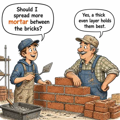mortar (harç (inşaat); havan (silah/kap)) karikatürü — diyalogla bağlam içinde öğren
