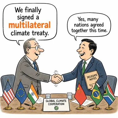 multilateral (çok taraflı (anlaşma, görüşme)) karikatürü — diyalogla bağlam içinde öğren