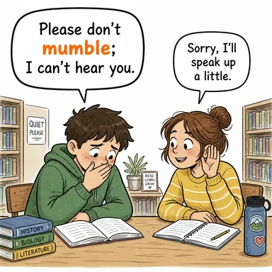mumble (mırıldanmak, gevelemek) karikatürü — diyalogla bağlam içinde öğren