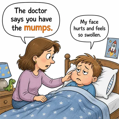 mumps (kabakulak) karikatürü — diyalogla bağlam içinde öğren