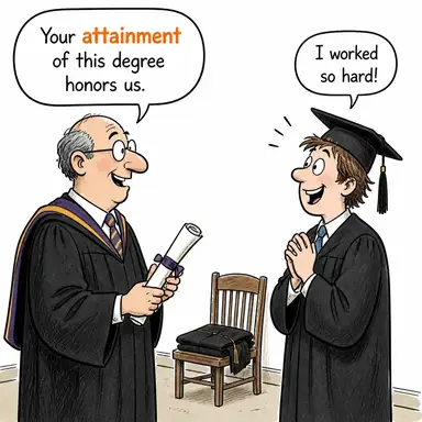 attainment (elde etme, başarı, kazanım) karikatürü — diyalogla bağlam içinde öğren