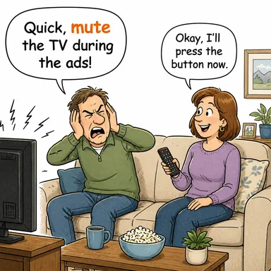 mute (sesini kısmak, sessize almak) karikatürü — diyalogla bağlam içinde öğren
