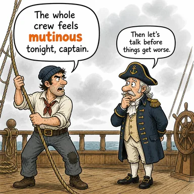 mutinous (asi, isyankar) karikatürü — diyalogla bağlam içinde öğren