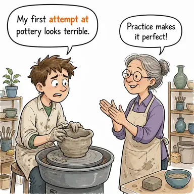 attempt at (girişim, teşebbüs) karikatürü — diyalogla bağlam içinde öğren