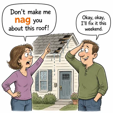 nag (dırdır etmek, başının etini yemek) karikatürü — diyalogla bağlam içinde öğren