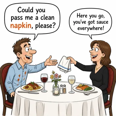 napkin (peçete) karikatürü — diyalogla bağlam içinde öğren