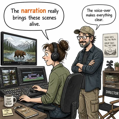 narration (anlatım, öyküleme) karikatürü — diyalogla bağlam içinde öğren