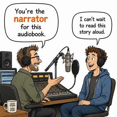 narrator (anlatıcı) karikatürü — diyalogla bağlam içinde öğren