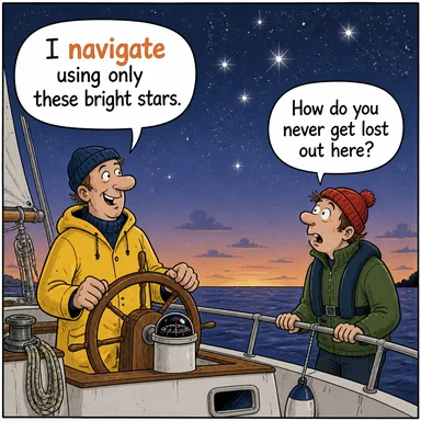 navigate (yönünü bulmak, gezinmek, idare etmek) karikatürü — diyalogla bağlam içinde öğren