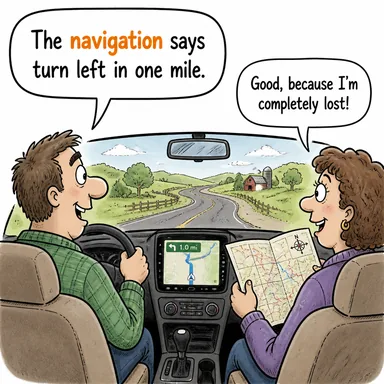 navigation (seyir, yol bulma, navigasyon) karikatürü — diyalogla bağlam içinde öğren