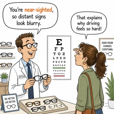 near-sighted (miyop, uzağı göremeyen) karikatürü — diyalogla bağlam içinde öğren