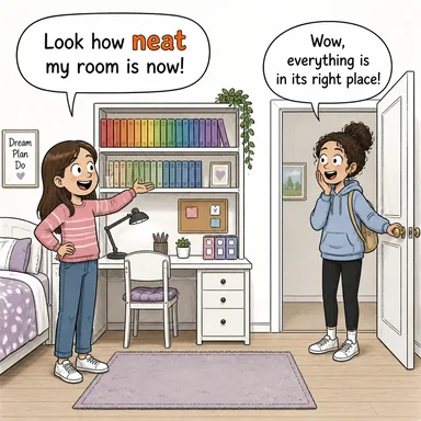 neat (düzenli, tertipli, temiz) karikatürü — diyalogla bağlam içinde öğren