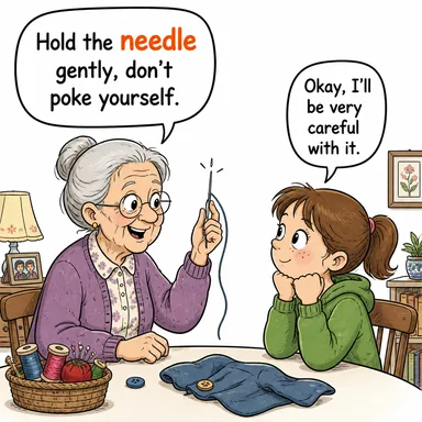 needle (iğne (dikiş/tıbbi)) karikatürü — diyalogla bağlam içinde öğren