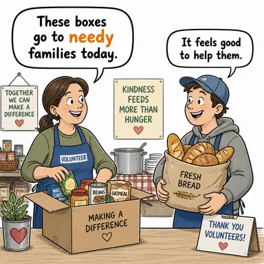 needy (muhtaç, yoksul) karikatürü — diyalogla bağlam içinde öğren