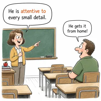 attentive to (dikkatli, ilgili, özenli) karikatürü — diyalogla bağlam içinde öğren