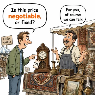 negotiable (pazarlığa açık, görüşülebilir) karikatürü — diyalogla bağlam içinde öğren