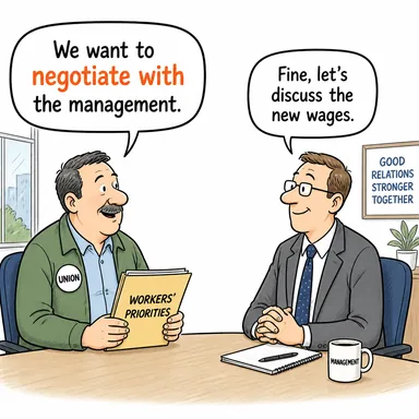 negotiate with (... ile müzakere etmek, görüşmek) karikatürü — diyalogla bağlam içinde öğren