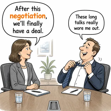 negotiation (müzakere, görüşme) karikatürü — diyalogla bağlam içinde öğren