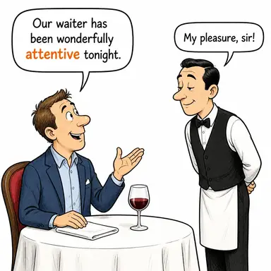 attentive (dikkatli, tetikte) karikatürü — diyalogla bağlam içinde öğren